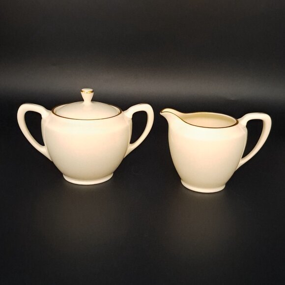 Lenox Trenton Special Creamer & Sugar Set Cream Gold Trim - Picture 1 of 14